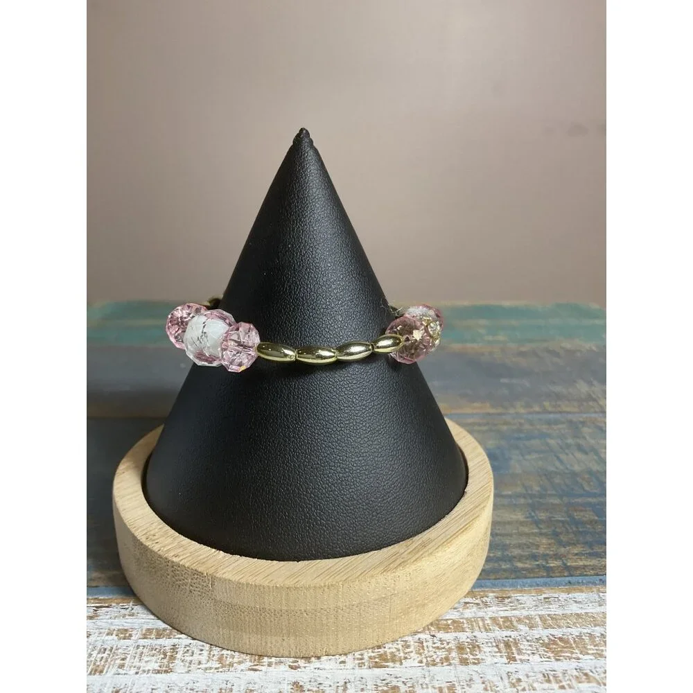 2 Handmade Pink & White Beaded Bracelet Set For Girls